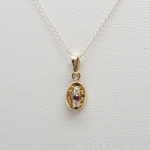 Pretty Vintage New 14K Yellow Gold Genuine Ruby & Cubic Zirconia/ CZ Necklace/ Pendant/ 16” Chain/ Weighs 1.34 Grams