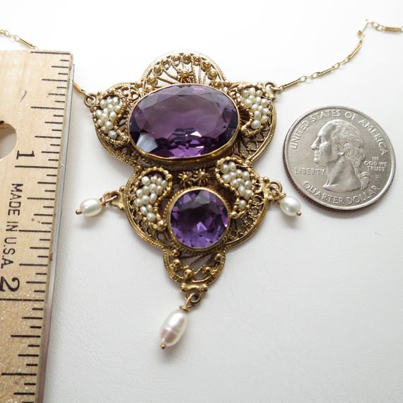 Beautiful Antique Edwardian Filigree Amethyst and… - image 7