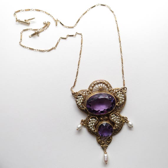 Beautiful Antique Edwardian Filigree Amethyst and… - image 2
