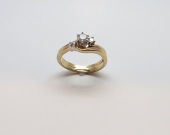 Beautiful 14K Yellow Gold Genuine Natural 1/4ct TW 3 Engagement Ring / Matching Diamond Wedding Band/ Bridal Set/ Sz 6.25/ Weighs 4.34 Grams