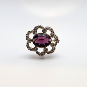 Broche o alfiler de amatista simulada facetada y con diamantes de imitación de estilo victoriano vintage de 1,25&quot;