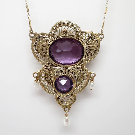 Beautiful Antique Edwardian Filigree Amethyst and… - image 3