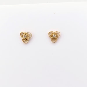 Elegant Gold Filled Filigree Victorian Style Genuine Natural Diamond Stud Earrings/ Vintage New/ .53 Grams
