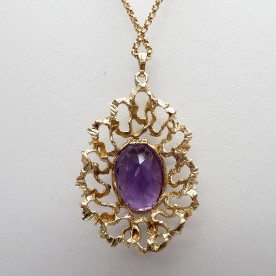 Stunning 14K Yellow Gold Amethyst Necklace set wi… - image 6