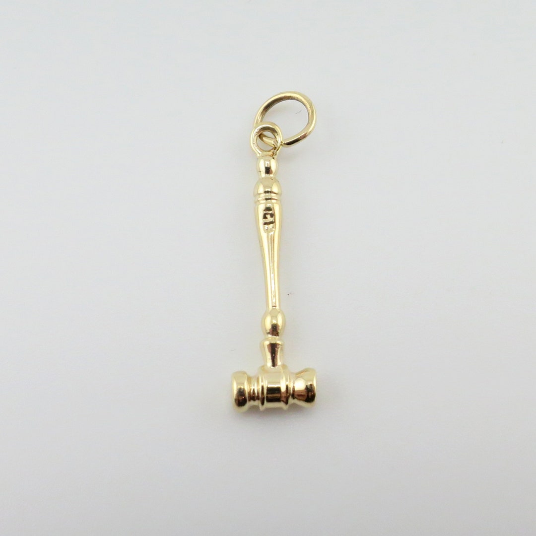 Vintage New Solid 14K Yellow Gold 1 Long Gavel Pendant/ Charm/ Judges