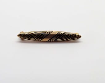 Belle petite Art déco 14K YG & Bar émail noir Pin / broche