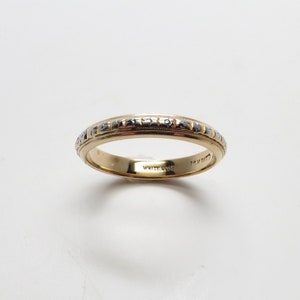 Charming Vintage Victorian Style 14K White & Yellow Gold 3mm Band / Stacking Ring/ Wedding Band / Size 6.25/ Weighs 2.57 grams.