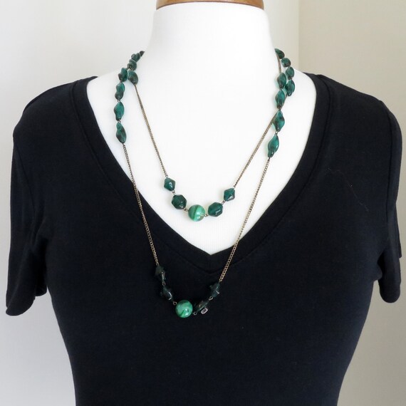 Vintage 56" Multi Shaped Emerald Green Glass Bead… - image 6