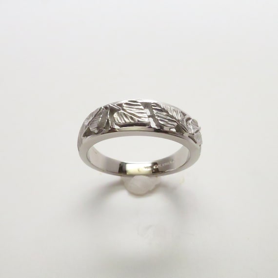 Art Nouveau Style Vintage New 14K White Gold 3D O… - image 1