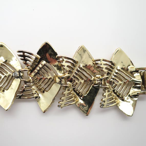 Vintage Large Interlocking Fan Design Yellow Link Bra… - Gem