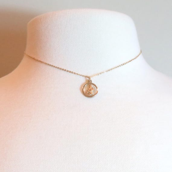 Vintage New Krementz Gold Overlay Petite 3D Disc Zodiac Necklace/ 15” Chain/ Weighs 1.35 Grams View 2