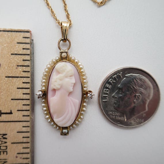 Antique Pink Shell Cameo Necklace surrounded by S… - image 3