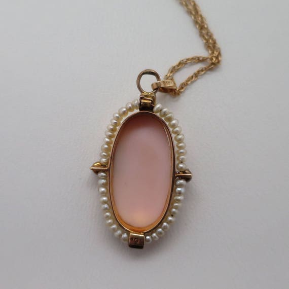 Antique Pink Shell Cameo Necklace surrounded by S… - image 4