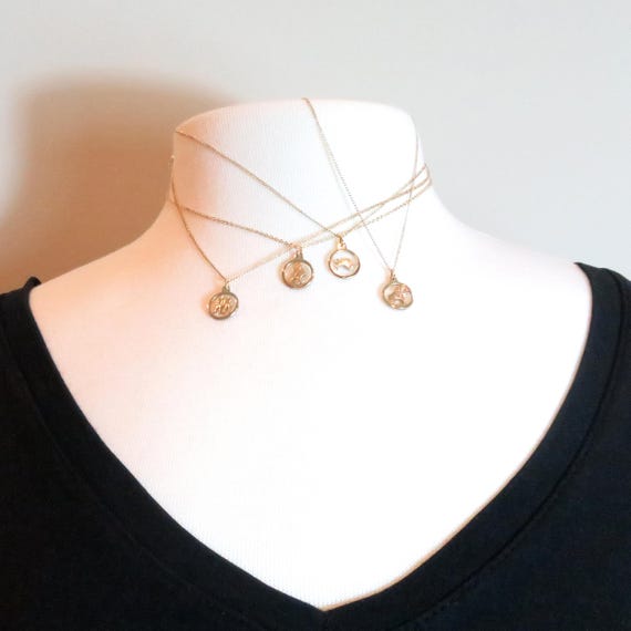 Vintage New Krementz Gold Overlay Petite 3D Disc Zodiac Necklace/ 15” Chain/ Weighs 1.35 Grams View 4