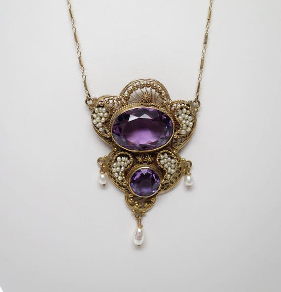 Beautiful Antique Edwardian Filigree Amethyst and… - image 1