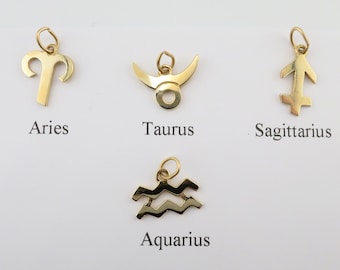 Nice Weight 14K Yellow Gold .5” Zodiac Symbol Pendant .8 to .9 grams each/ Vintage New/Aries, Taurus, Sagittarius, Aquarius