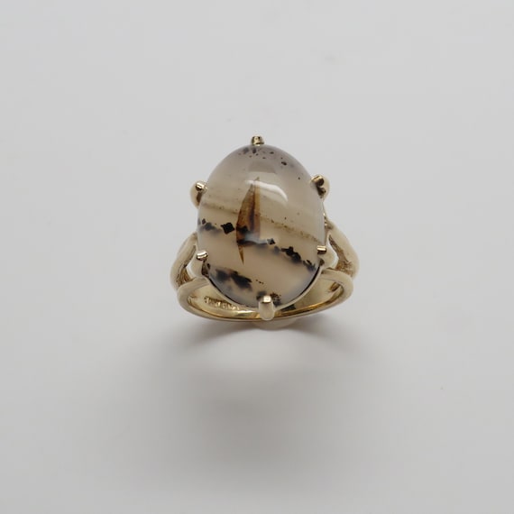 Gorgeous 14K Yellow Gold Cabochon Sailboat Agate … - image 1