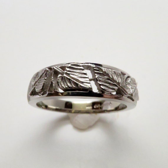 Art Nouveau Style Vintage New 14K White Gold 3D O… - image 2