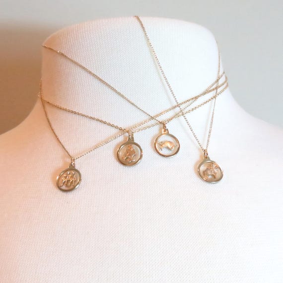 Vintage New Krementz Gold Overlay Petite 3D Disc Zodiac Necklace/ 15” Chain/ Weighs 1.35 Grams View 3