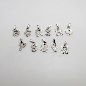 Pick One - Vintage New Sterling Silver 1/2&quot; 3D Asian Inspired Initial Letter Pendant / Charm - B,G,H,I,N,O,S,U,V,W