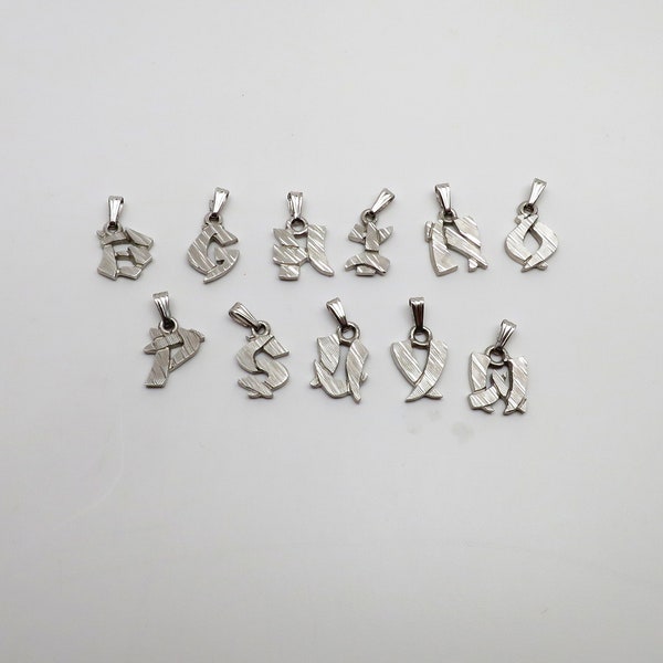 Pick One - Vintage New Sterling Silver 1/2" 3D Asian Inspired Initial Letter Pendant / Charm - B,G,H,I,N,O,S,U,V,W