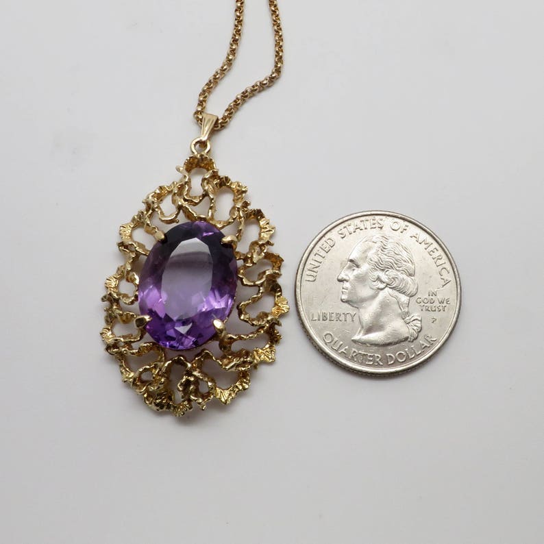 Stunning 14K Yellow Gold Amethyst Necklace set with a single | Etsy