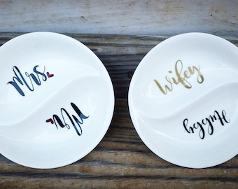 Ring dish, engagement gift, couples gift, hubby/wifey, engagement gift for couple, gift for bride, bridal shower gift,double ring dish