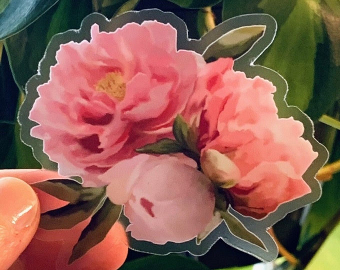 Peony Clear Sticker| Die Cut, Botanical, Floral Sticker, Vinyl, Sticker ...