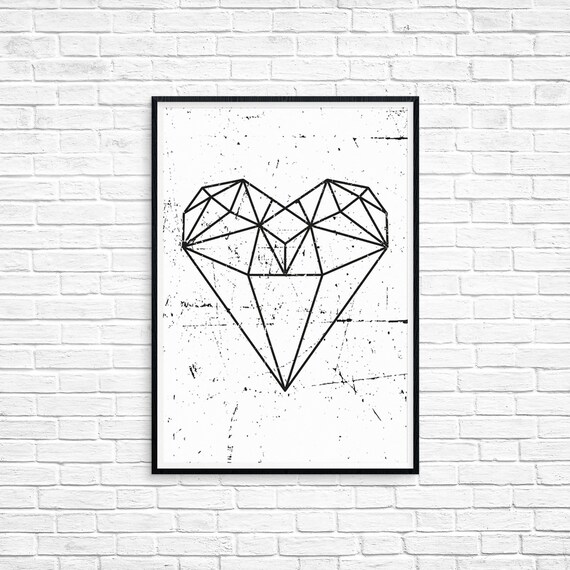 Geometric Heart Heart Valentines Geometric Wall Art Triangles Heart Line Art Heart Diamond Scandinavian Print Printable