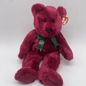 Ty Beanie Buddy Plush 1998 &quot;Teddy&quot; Bear Cranberry Color 14&quot;