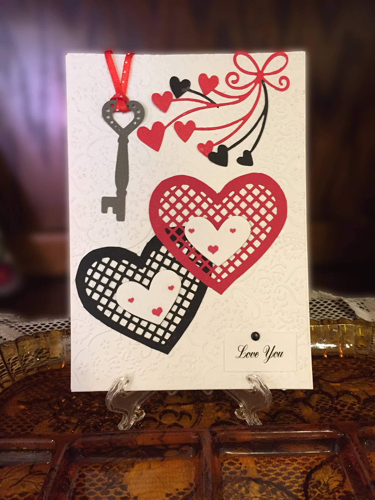 Etsy Valentine Card Black and Red Lattice Hearts Handmade - Etsy