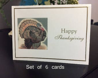 Happy Thanksgiving, Note, Thanksgiving Card, Handmade card, Note Card, Thanksgiving Turkey, Turkey Note Card,  Thanksgiving Dinner, Set of 6
