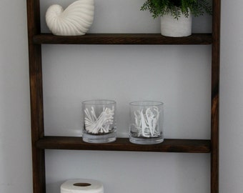 Hanging ladder shelf // wall storage // wood shelf // bathroom shelf // rustic wood shelf