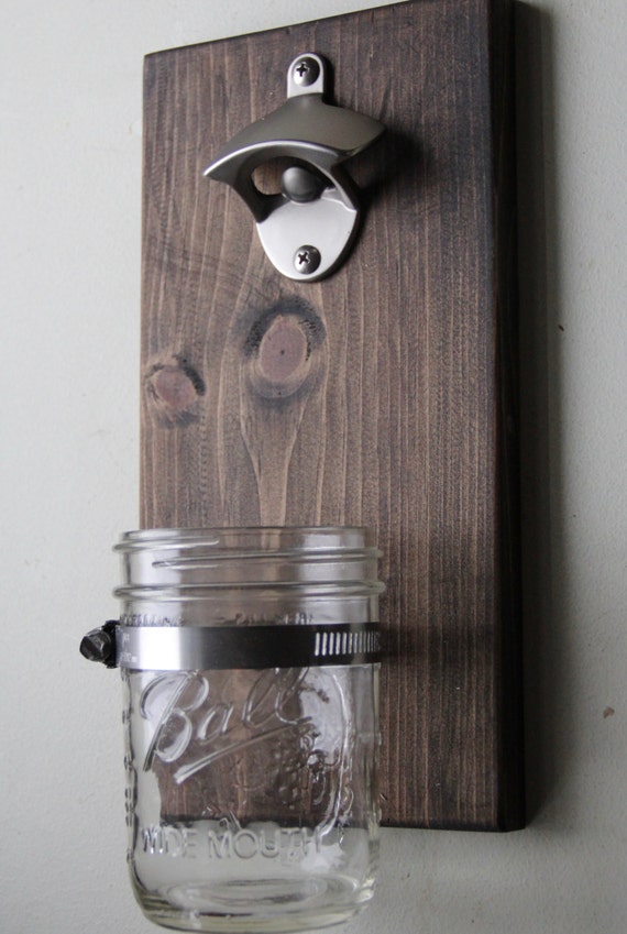 Mason Jar Bottle Opener // Wall Mounted Bottle Opener 