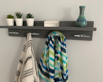 Nautical shelf with hooks //nautical nursery decor