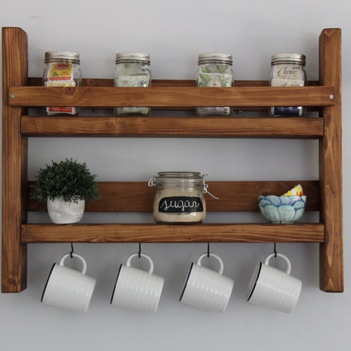Coffee Mug Rack With Storage // Kitchen Storage Etsy