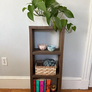 Tall narrow bookcase // narrow bookshelf // wooden bookcase // small bookshelf // narrow bedside table // narrow nightstand // nightstand