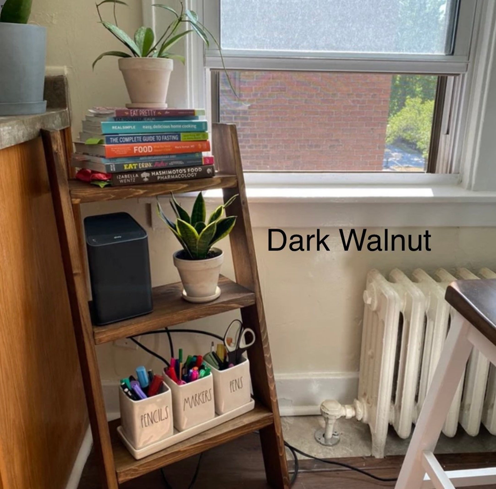 Leaning Ladder Shelf // Bedside Table // Leaning Book Shelf // Etsy