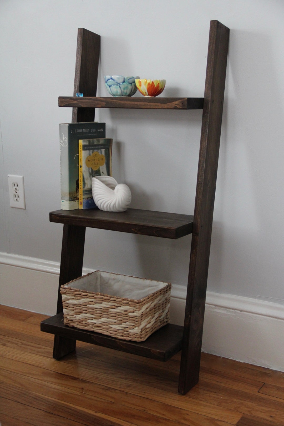 Leaning Ladder Shelf // Bedside Table // Leaning Book Shelf // Rustic