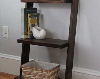 Leaning ladder shelf // bedside table // leaning book shelf // rustic shelf // bedside shelf //side table