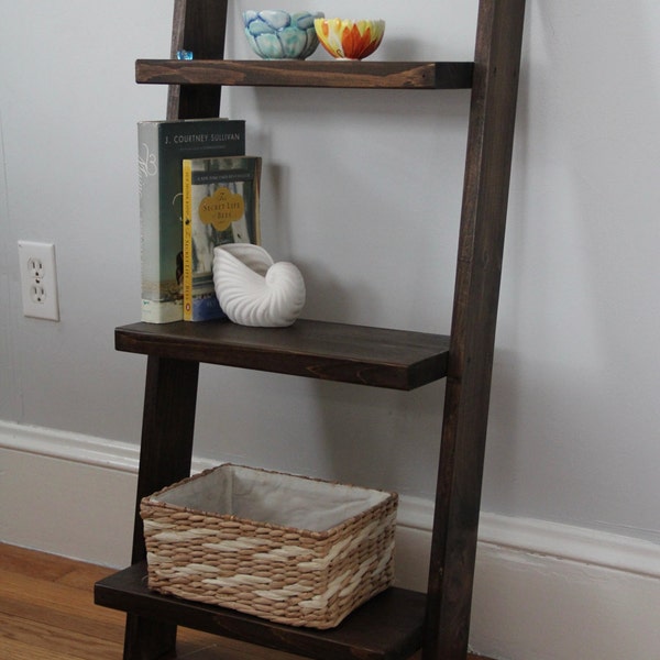 Leaning ladder shelf // bedside table // leaning book shelf // rustic shelf // bedside shelf //side table