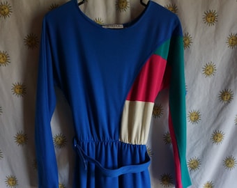 1980s Toni Petite Colorblocked Dress, Size 4