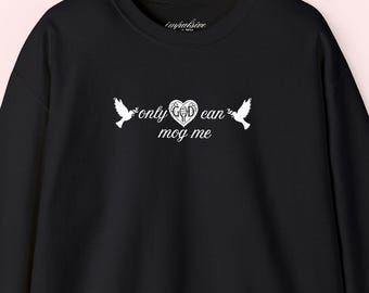 Cadeau voor tienerjongen | Christelijke streetwear | Geborduurde ronde hals | Narrencadeau | Meme-shirt voor hem| Sweatshirt Only God Can Mog Me