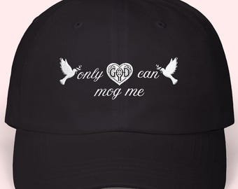 Hat Only God Can Mog Me | Cadeau voor tienerjongen | Geborduurde papa-hoed | Christelijke streetwear | Grappig cadeau voor mannen | Hersenrot | Virale meme | Vaderhoed