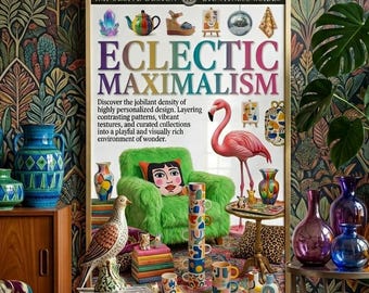 Eclectisch maximalisme esthetische poster | Levendige kunst | Verzadigde kleuren | Patroonmixen | Speels ontwerp | Kitsch-decor | Flamingo | 24 x 36