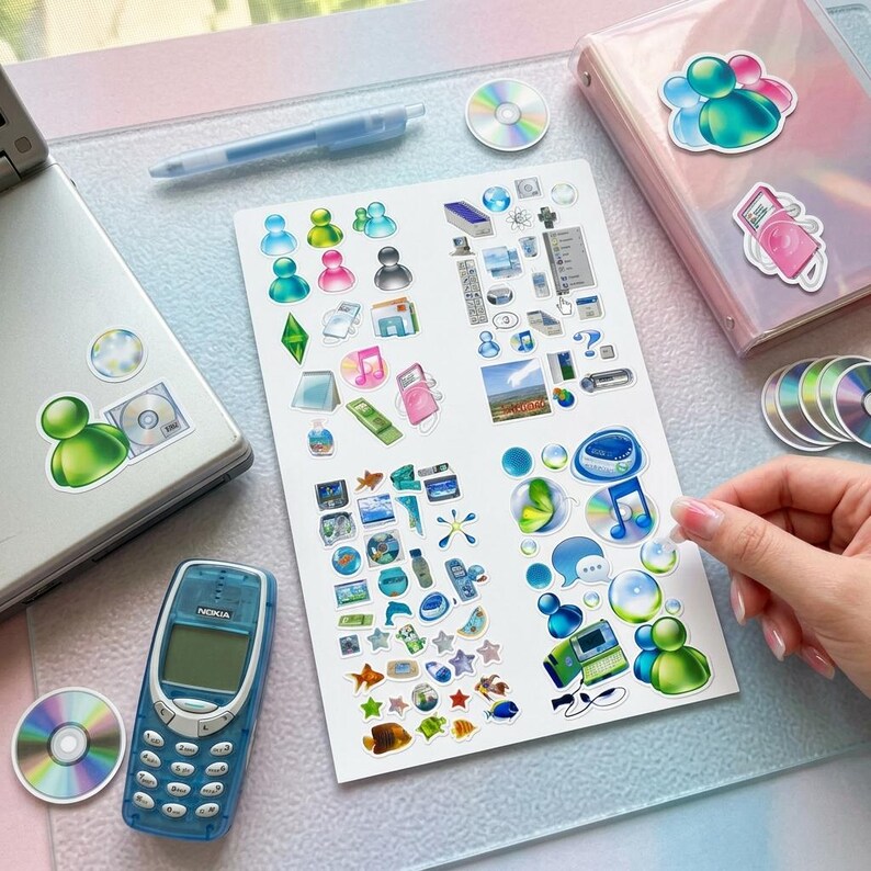 Frutiger Aero Y2K Sticker Sheet | Glossy Skeuomorphic Decals | Retro Internet Aesthetic Vinyl | Tech Optimism Desktop Art image 16