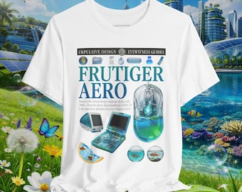 Frutiger Aero T-Shirt | Y2K Aesthetic Tee | Glossy Skeuomorphism Graphic Shirt | Cybercore Web 2.0 | Retro Tech Infographic | Aqua Optimism
