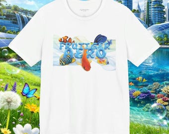 Frutiger Aero-T-shirt | Y2K Aesthetic Tropical Fish & Bubbles-T-shirt | Retro futuristisch webcore grafisch shirt | Nostalgiekleding uit de jaren 2000