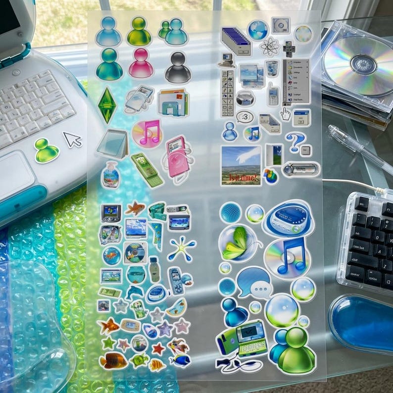 Frutiger Aero Y2K Sticker Sheet | Glossy Skeuomorphic Decals | Retro Internet Aesthetic Vinyl | Tech Optimism Desktop Art image 17