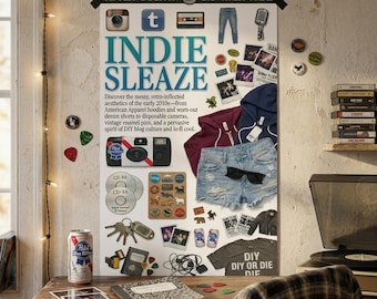 Indie Sleaze esthetische poster | Tumblr begin jaren 2010 | Lo-Fi cool | DIY-cultuur | Amerikaanse kleding | Grungemode | DIY or Die | 24 x 36 afdrukken